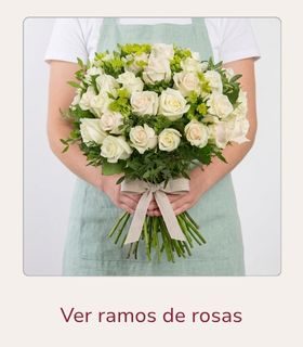 Ramos de rosas Ramo de rosas blancas con hojas verdes sostenido con ambas manos por una persona.